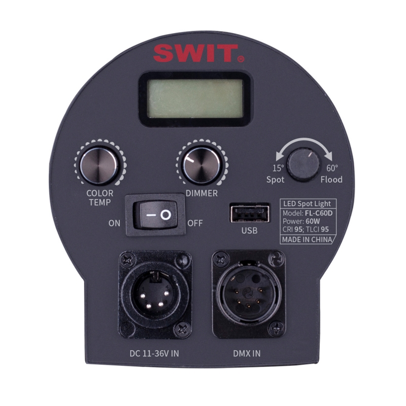 SWIT FL-C60D 60W LED Spotlight, 25000lux, V-Mount, DMX 4