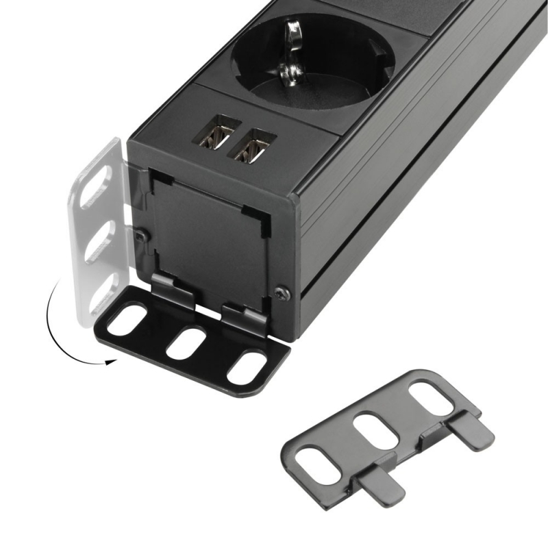 19" Steckdosenleiste mit Schalter und 2 USB-Ladebuchsen 3