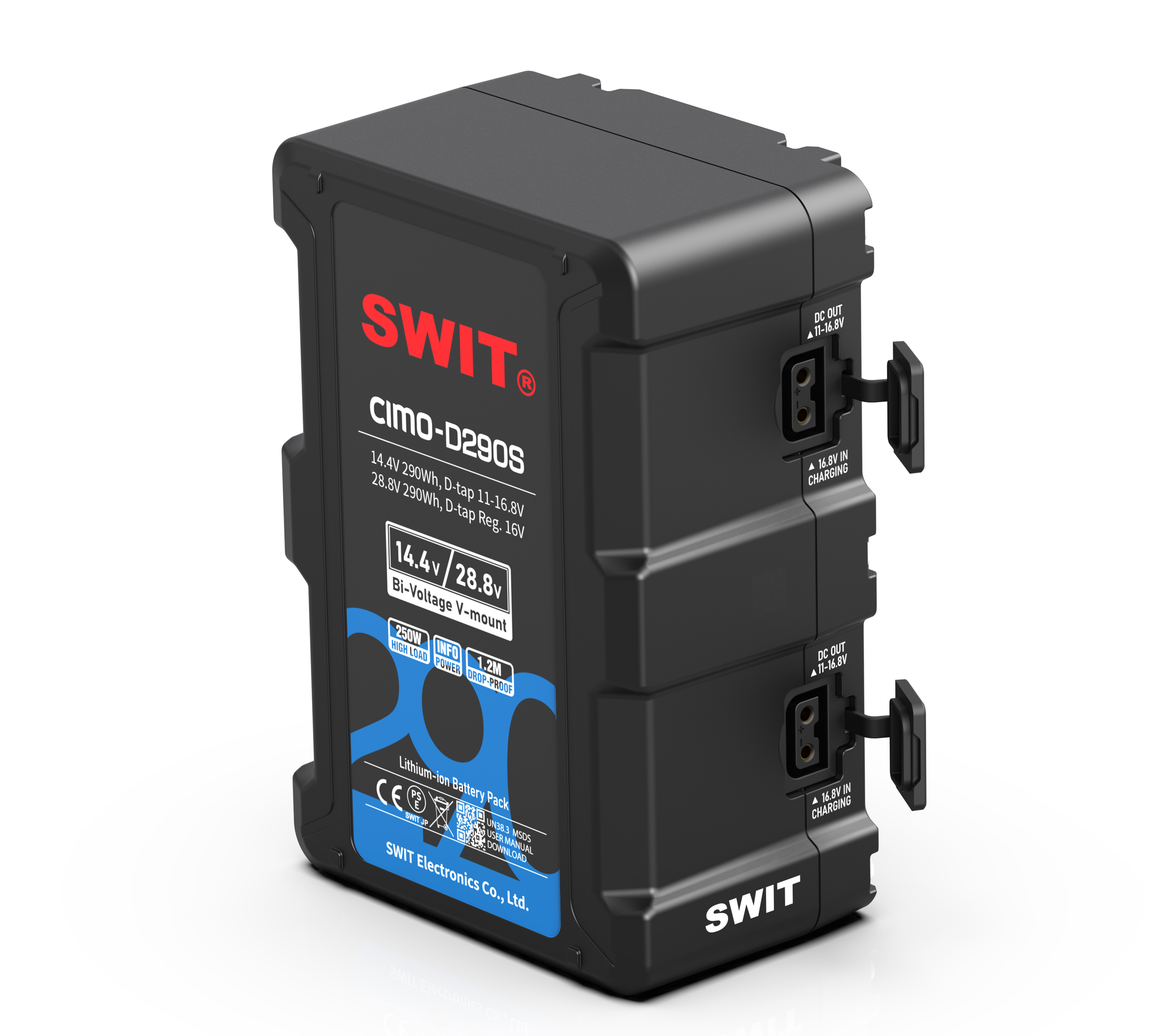 SWIT CIMO-D290S  290Wh Bi-Voltage OLED-Info Cine V-Mount Akku