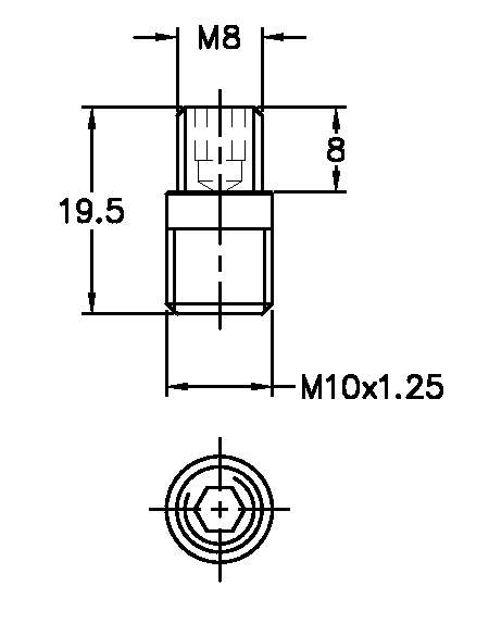 Noga M10x1.25 M8 L8 HEX 4 INT. 2