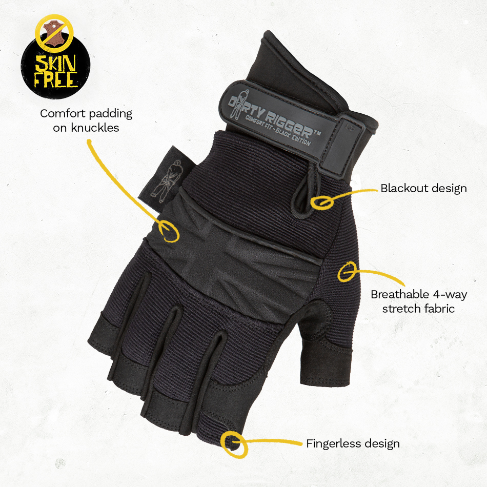 Dirty Rigger Comfort Fit™ Rigger Glove – BLACK Edition - Fingerless