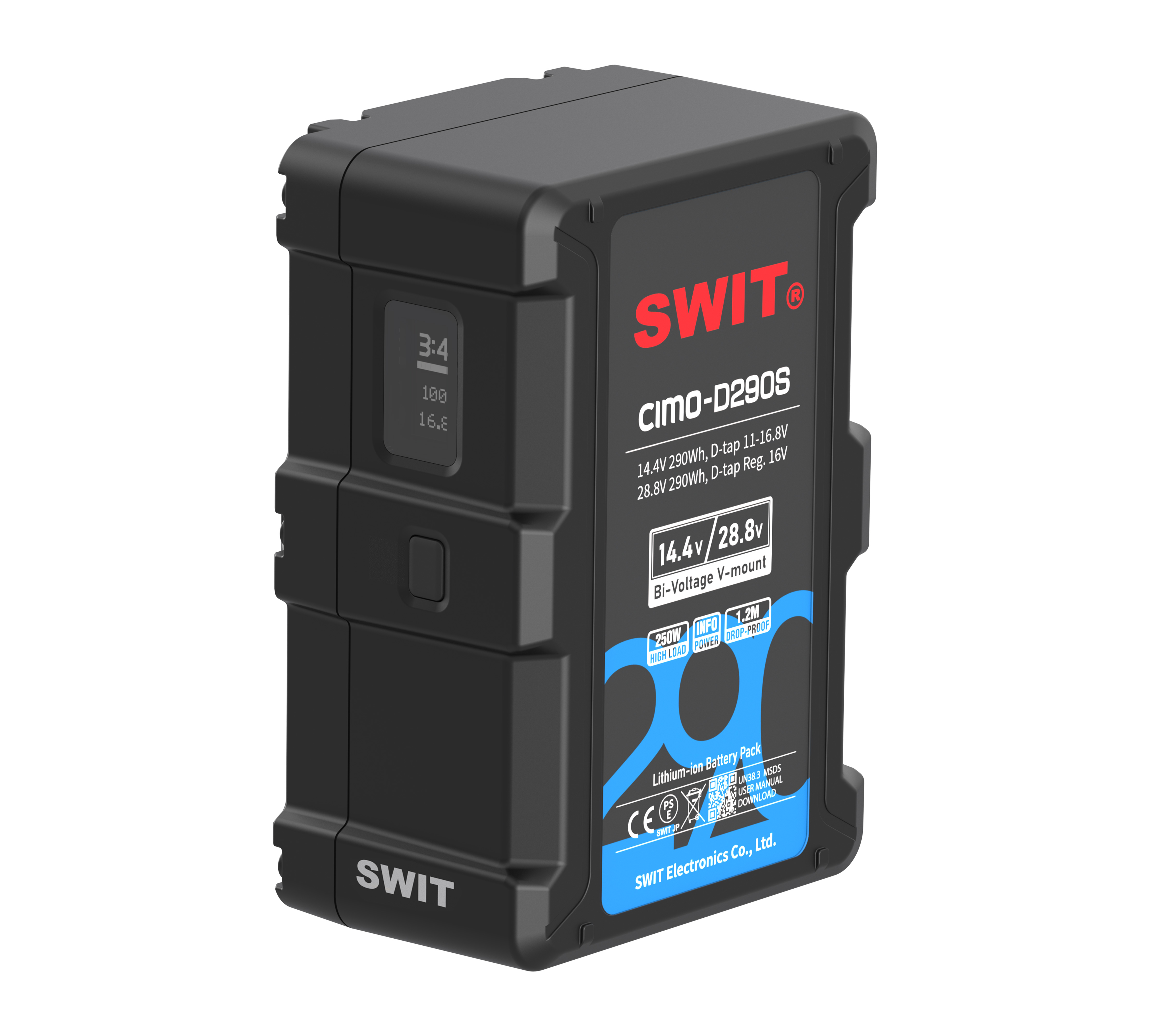 SWIT CIMO-D290S  290Wh Bi-Voltage OLED info Cine V-mount Battery