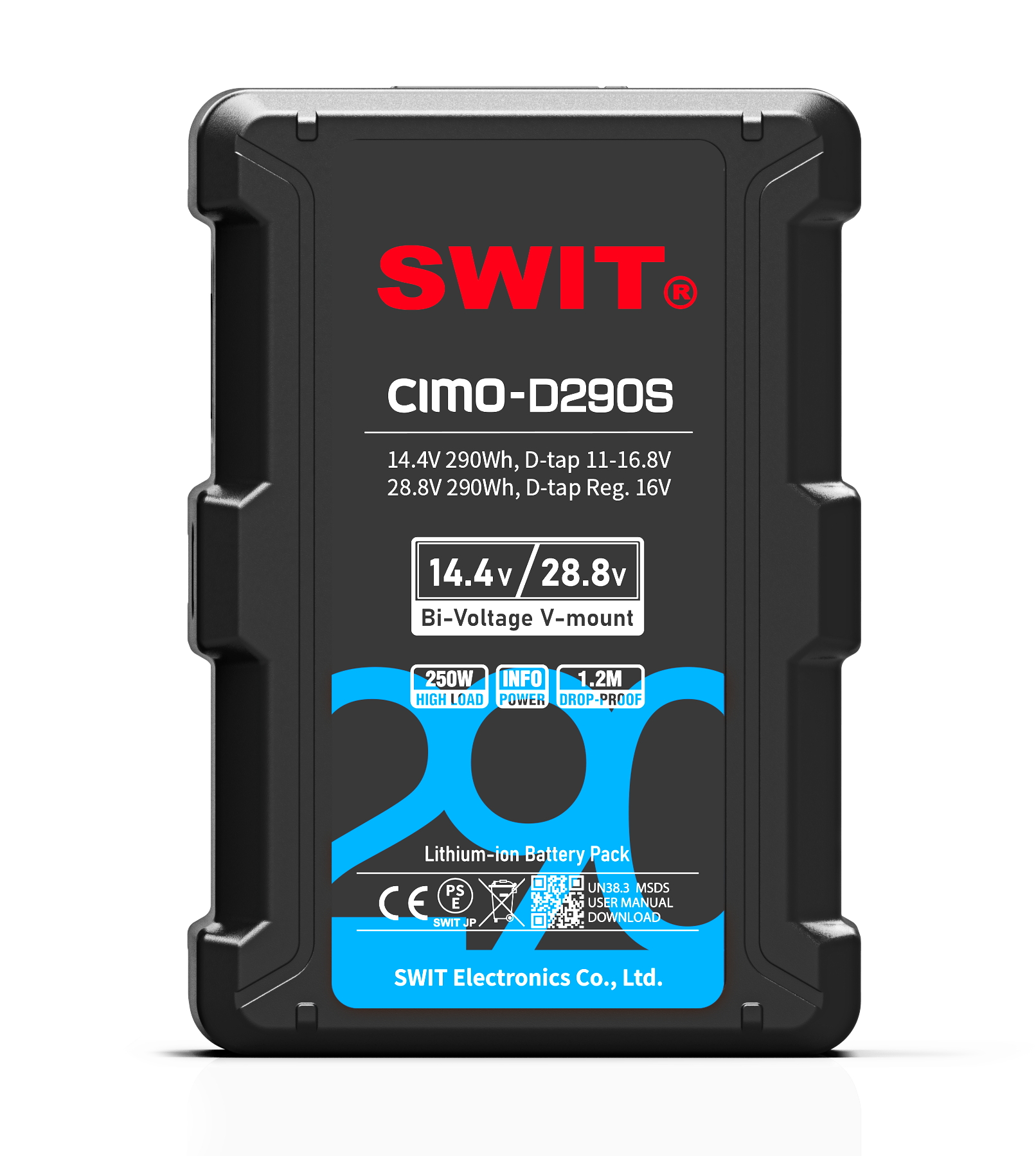 SWIT CIMO-D290S  290Wh Bi-Voltage OLED-Info Cine V-Mount Akku